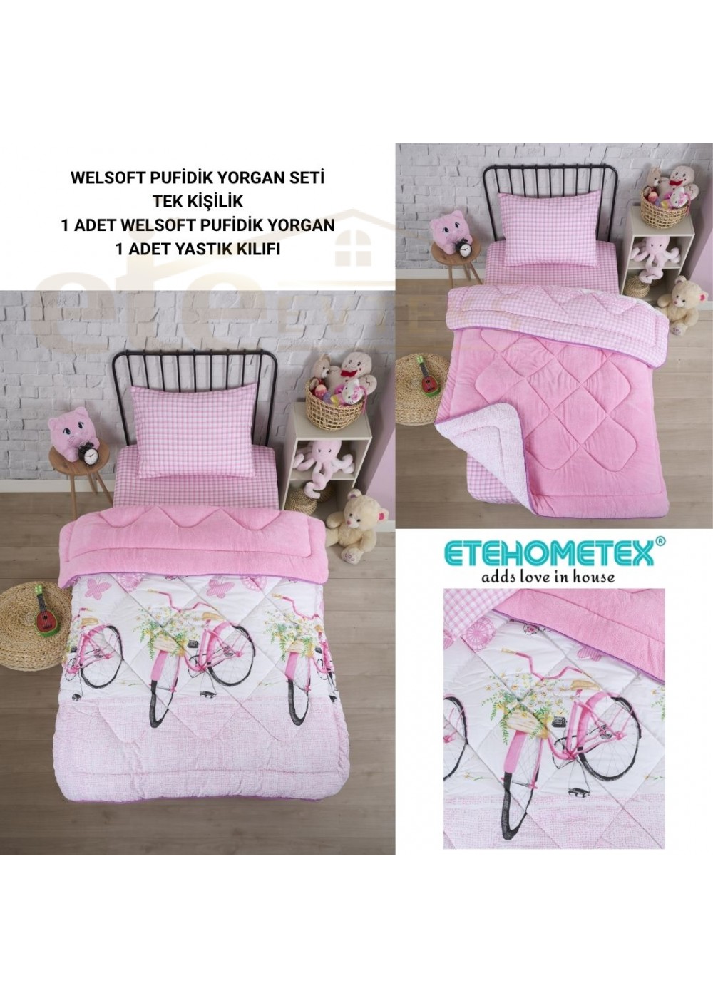 ETE HOMETEX TEK KİŞİLİK LÜX WELSOFT YORGAN BİSİKLET PEMBE 155X215CM 8696474231865 ETE HOMETEX TEK KİŞİLİK LÜX WELSOFT YORGAN BİSİKLET PEMBE 155X215CM 8696474231865